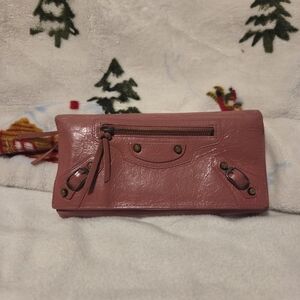 Balenciaga Pink Leather Wristlet Clutch with Front Zip